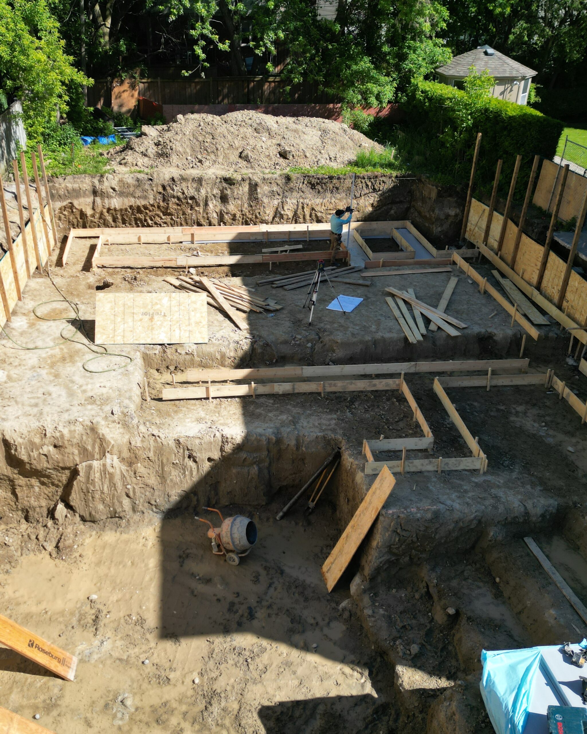 Foundation forms installed for custom luxury home construction in North York