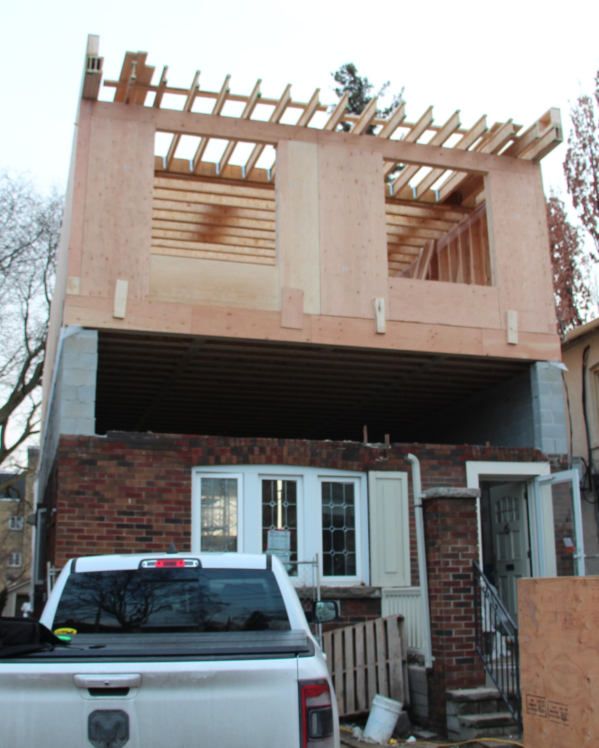 Second floor addition during custom home renovation in Toronto