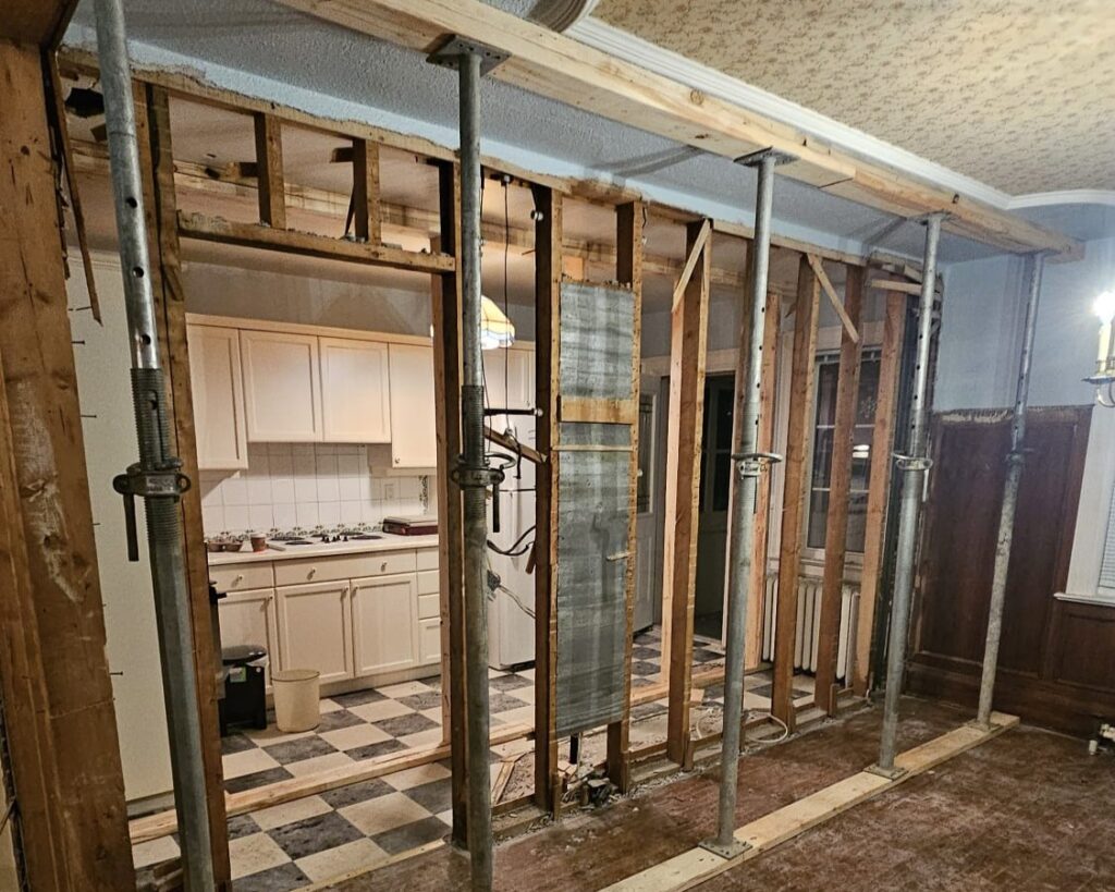 Removal of load-bearing walls and temporary shoring jacks