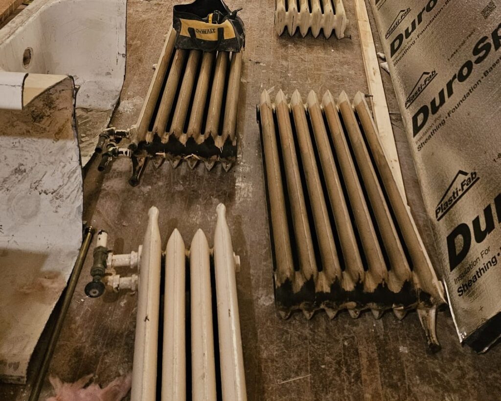 Heavy cast-iron radiators were cut for dispodal